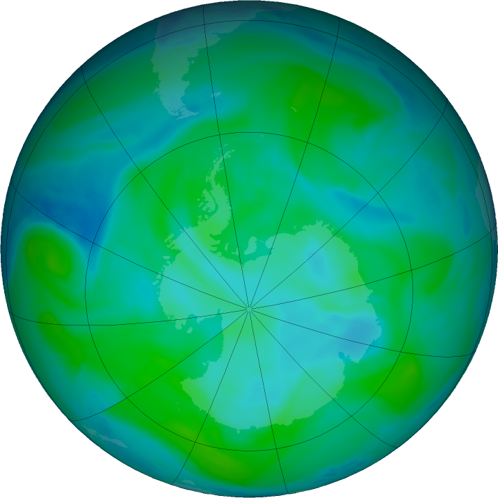 Antarctic ozone map for 12 January 2024
